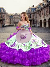 Inexpensive Eggplant Purple Sleeveless Organza Lace Up Ball Gown Prom Dress for Military Ball and Sweet 16 and Quinceanera