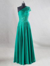  Sleeveless Floor Length Beading and Pleated Backless with Turquoise