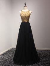  Tulle Sleeveless Floor Length Prom Gown and Beading and Lace and Appliques