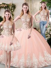 Attractive Tulle Sleeveless Floor Length 15 Quinceanera Dress and Beading and Lace and Appliques