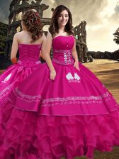  Hot Pink Strapless Zipper Embroidery and Ruffled Layers Sweet 16 Dress Sleeveless