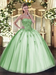  Sweetheart Sleeveless Sweet 16 Dress Floor Length Beading and Appliques Apple Green Tulle
