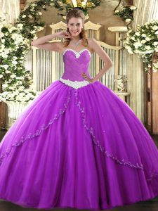 Purple Tulle Lace Up Sweetheart Sleeveless Mini Length Sweet 16 Quinceanera Dress Brush Train Appliques