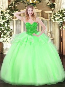  Ball Gowns Organza Sweetheart Sleeveless Beading Floor Length Lace Up Quinceanera Dress