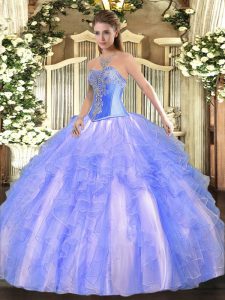 Captivating Blue Ball Gowns Beading and Ruffles Quinceanera Gowns Lace Up Tulle Sleeveless Floor Length