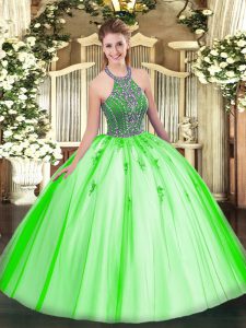 Stylish Floor Length Quince Ball Gowns Tulle Sleeveless Beading