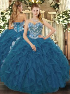Stylish Floor Length Teal Quinceanera Dresses Sweetheart Sleeveless Lace Up