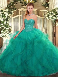 Fashionable Sweetheart Sleeveless Lace Up Sweet 16 Quinceanera Dress Turquoise Tulle