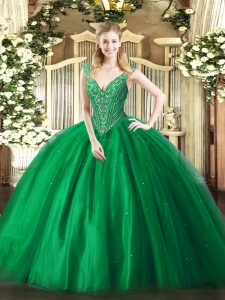  Green Lace Up Quinceanera Dresses Beading Sleeveless Floor Length