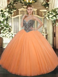 Hot Selling Tulle Sleeveless Floor Length Quinceanera Gowns and Beading