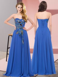  Floor Length Empire Sleeveless Blue Evening Dress Lace Up