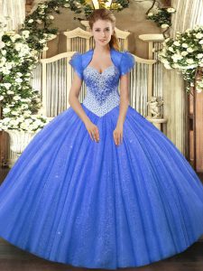 Colorful Beading Vestidos de Quinceanera Blue Lace Up Sleeveless Floor Length