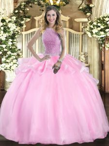  Pink Sleeveless Beading Floor Length Sweet 16 Dress
