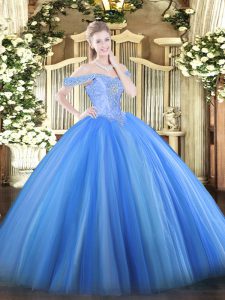 High End Beading Quinceanera Gown Baby Blue Lace Up Sleeveless Floor Length