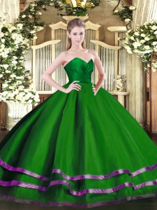 Classical Green Ball Gowns Sweetheart Sleeveless Tulle Floor Length Zipper Ruffled Layers Vestidos de Quinceanera