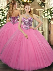 Sweet Sleeveless Beading Lace Up Ball Gown Prom Dress