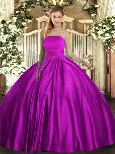 Custom Design Strapless Sleeveless Lace Up Sweet 16 Dresses Fuchsia Satin