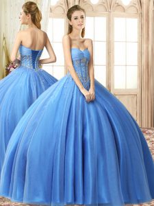  Tulle Sleeveless Floor Length Sweet 16 Quinceanera Dress and Beading