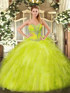 Modest Ball Gowns 15 Quinceanera Dress Yellow Green Sweetheart Organza Sleeveless Floor Length Lace Up