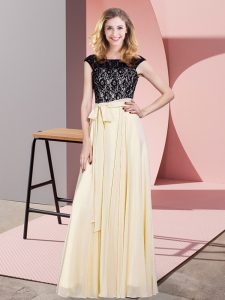 Hot Selling Champagne Prom and Party with Lace and Belt Scoop Sleeveless Lace Up