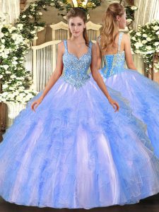 Low Price Tulle Sleeveless Floor Length 15th Birthday Dress and Beading and Ruffles