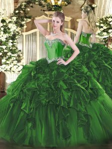 Customized Floor Length Ball Gowns Sleeveless Dark Green Quinceanera Dresses Lace Up