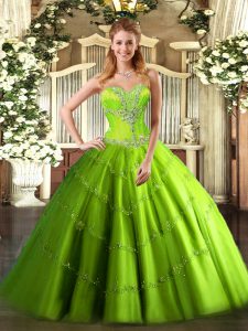 Dazzling Ball Gowns Sweetheart Sleeveless Tulle Floor Length Lace Up Beading 15 Quinceanera Dress