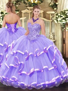  Ball Gowns Ball Gown Prom Dress Lavender Sweetheart Organza Sleeveless Floor Length Lace Up