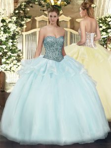 Traditional Apple Green Lace Up Sweetheart Beading and Ruffles Quinceanera Gown Tulle Sleeveless