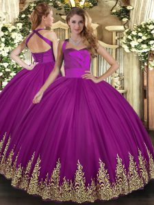 Luxurious Appliques 15 Quinceanera Dress Fuchsia Lace Up Sleeveless Floor Length