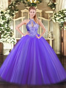 Custom Fit Purple Sleeveless Floor Length Sequins Lace Up Ball Gown Prom Dress