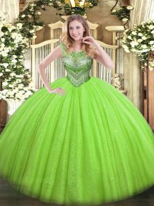 Deluxe Tulle and Sequined Lace Up Quinceanera Dresses Sleeveless Floor Length Beading