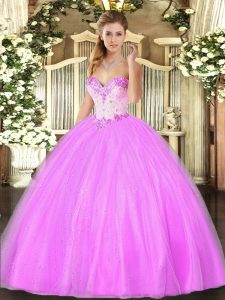 High End Lilac Lace Up 15 Quinceanera Dress Beading Sleeveless Floor Length