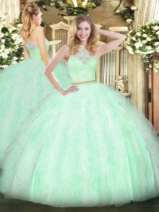 Extravagant Apple Green Scoop Neckline Lace and Ruffles Sweet 16 Dresses Sleeveless Zipper