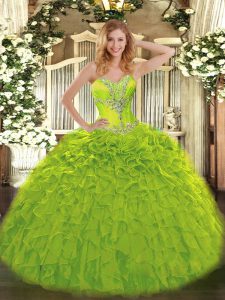  Olive Green Sleeveless Organza Lace Up 15 Quinceanera Dress for Sweet 16 and Quinceanera