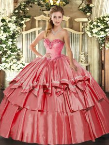Custom Designed Sleeveless Lace Up Floor Length Beading and Ruffled Layers Sweet 16 Dress