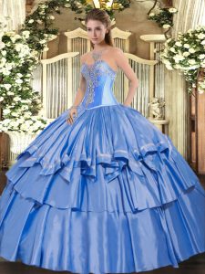 Exceptional Ball Gowns Vestidos de Quinceanera Baby Blue Sweetheart Organza and Taffeta Sleeveless Floor Length Lace Up