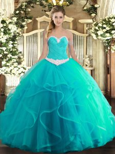 Superior Floor Length Ball Gowns Sleeveless Turquoise Quinceanera Dresses Lace Up