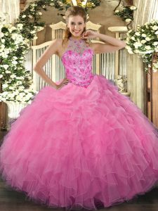  Sleeveless Lace Up Floor Length Beading and Embroidery and Ruffles Sweet 16 Dress