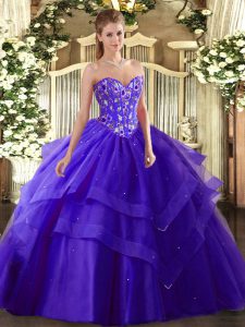 Latest Sweetheart Sleeveless Tulle Quinceanera Dresses Embroidery and Ruffled Layers Lace Up