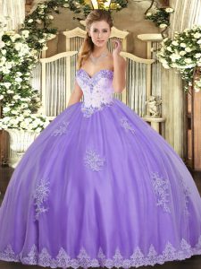 Amazing Lavender Ball Gowns Sweetheart Sleeveless Tulle Floor Length Lace Up Beading and Appliques 15 Quinceanera Dress