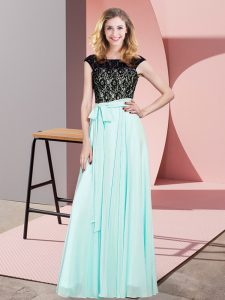  Aqua Blue Sleeveless Floor Length Lace Lace Up Dress for Prom