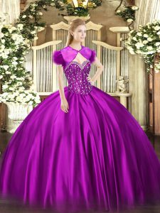  Fuchsia Vestidos de Quinceanera Military Ball and Sweet 16 and Quinceanera with Beading Sweetheart Sleeveless Lace Up