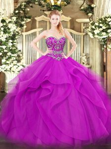 Flirting Floor Length Ball Gowns Sleeveless Fuchsia Vestidos de Quinceanera Lace Up