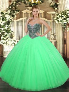  Green 15th Birthday Dress Military Ball and Sweet 16 and Quinceanera with Beading Sweetheart Sleeveless Lace Up