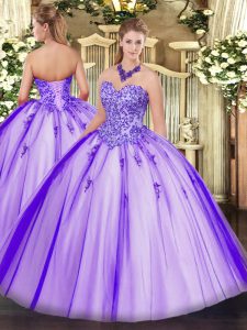 Luxurious Sweetheart Sleeveless Lace Up 15 Quinceanera Dress Lavender Tulle