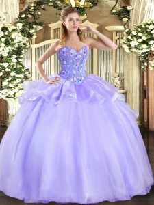 Superior Lavender Ball Gowns Organza and Tulle Sweetheart Sleeveless Embroidery Floor Length Lace Up 15 Quinceanera Dress