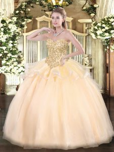  Floor Length Champagne Quinceanera Dress Sweetheart Sleeveless Lace Up