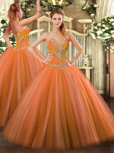  Floor Length Ball Gowns Sleeveless Orange Red Quinceanera Gowns Lace Up