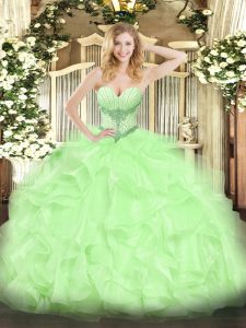  Sweetheart Sleeveless Quinceanera Gowns High Low Beading and Ruffles Yellow Green Organza